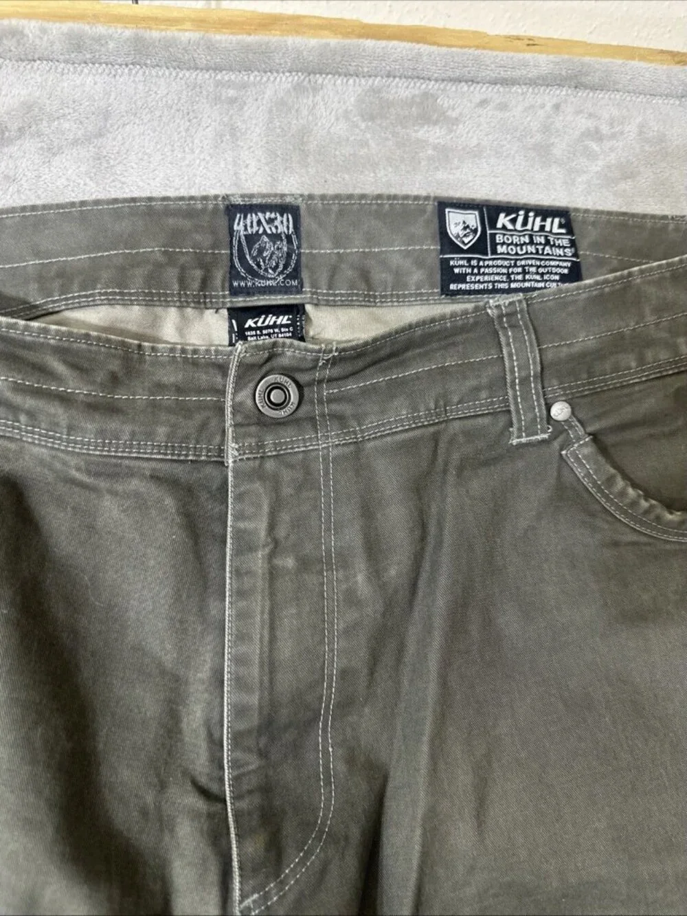 Kuhl rydr pants mens 40x30 gray canvas hiking workwear rugged outdoor
